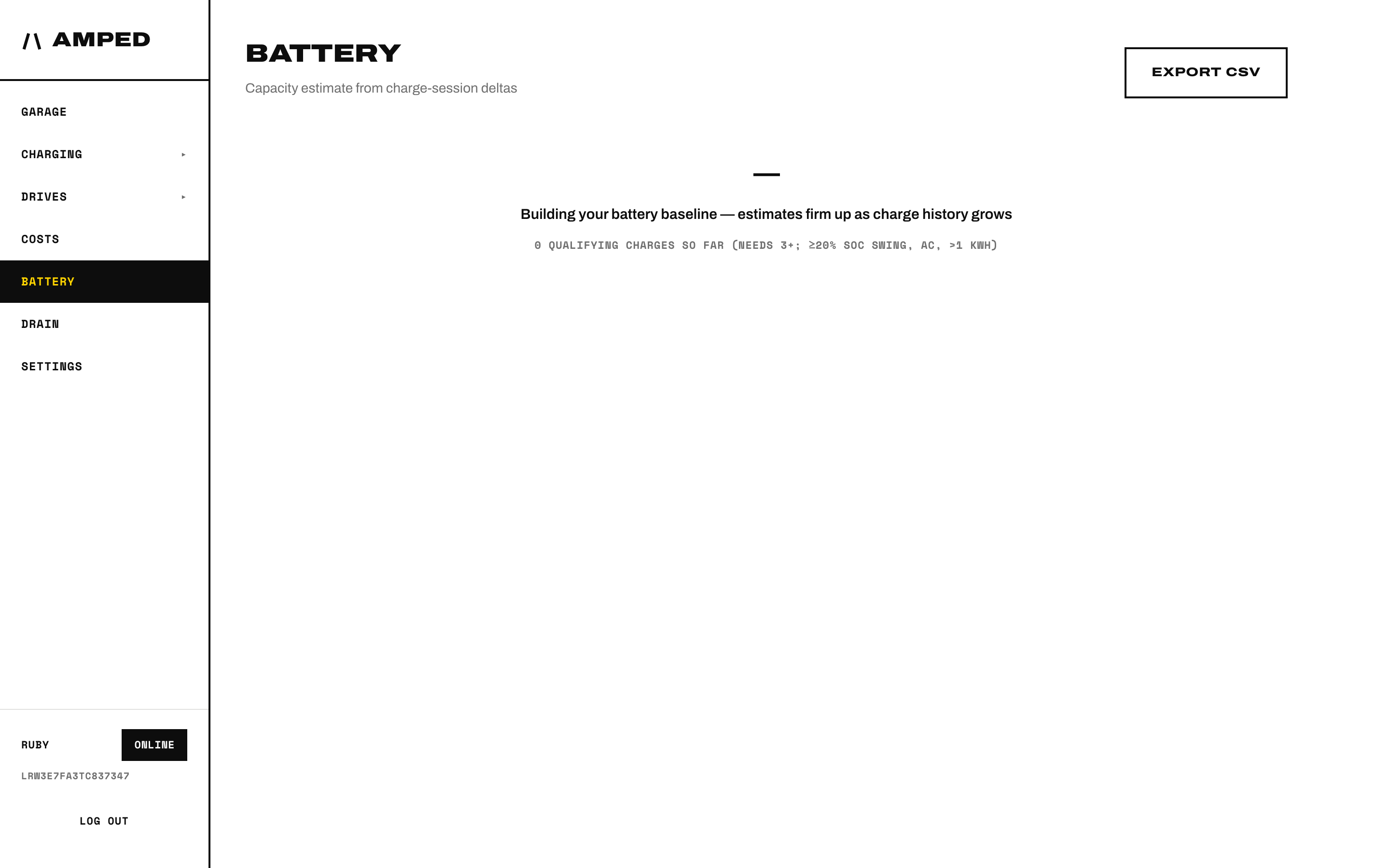 The battery view building its baseline and saying exactly how many qualifying charges it still needs